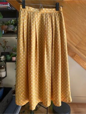 Vintage Yellow Polka Dot Midi Skirt - Women's